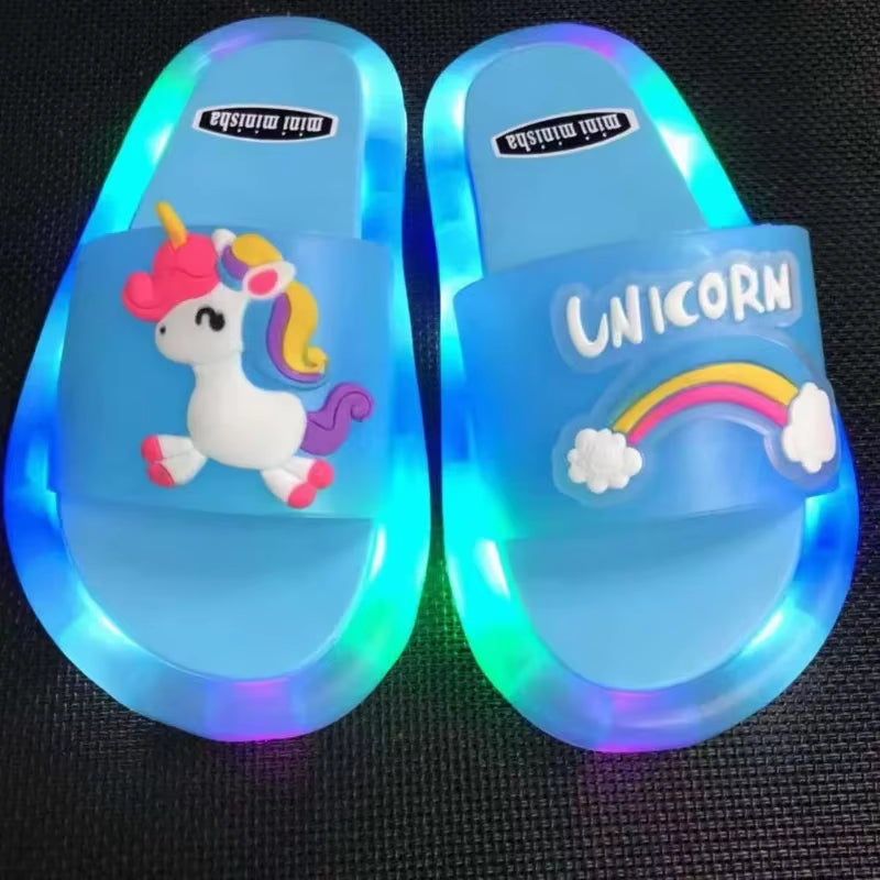 Unicorn Animals Prints Shoes Lighted Kids Slippers