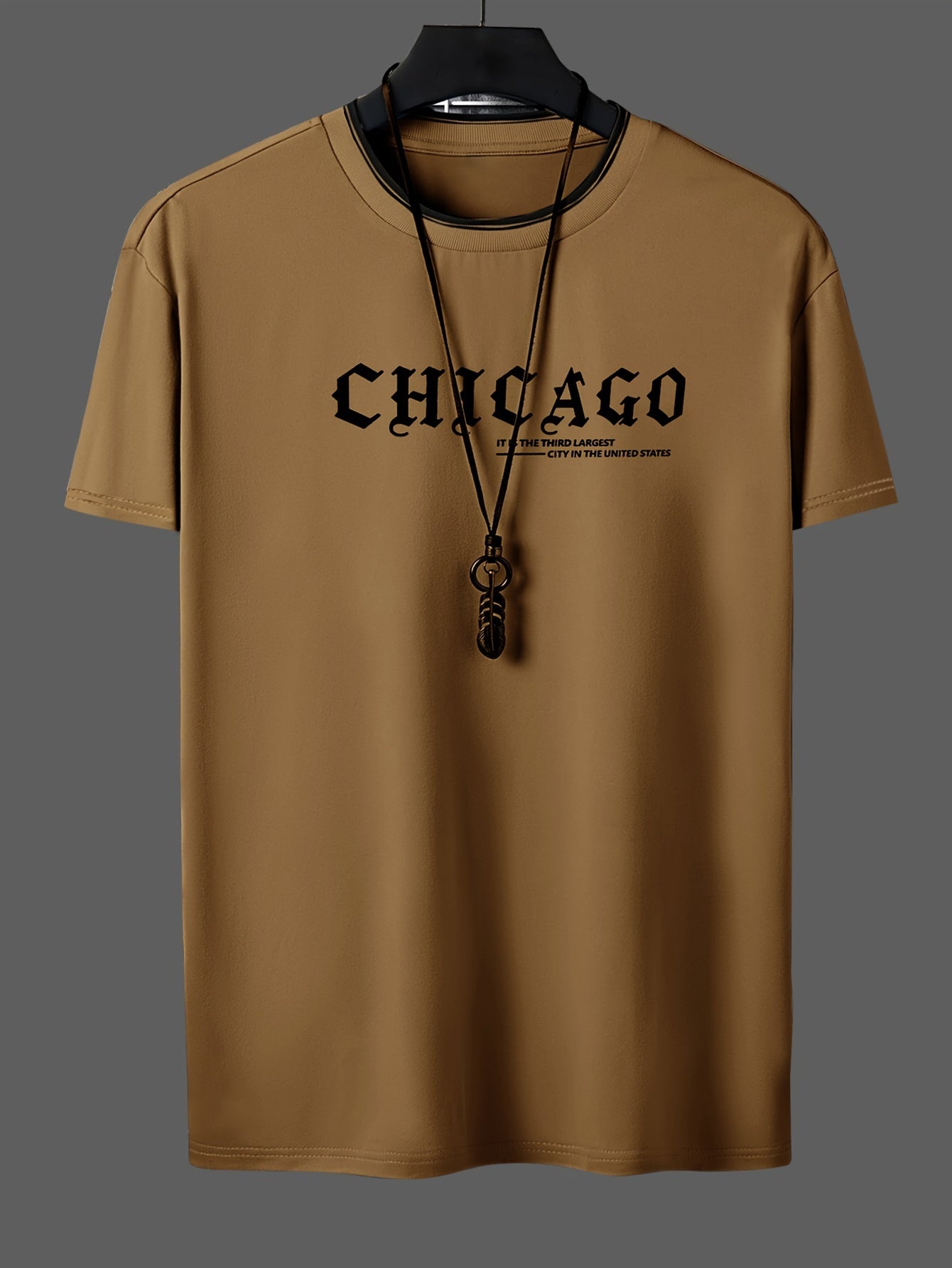 CHICAGO Print Men's Casual Sports Short Sleeve Crew Neck T-shirt, Summer Outdoor