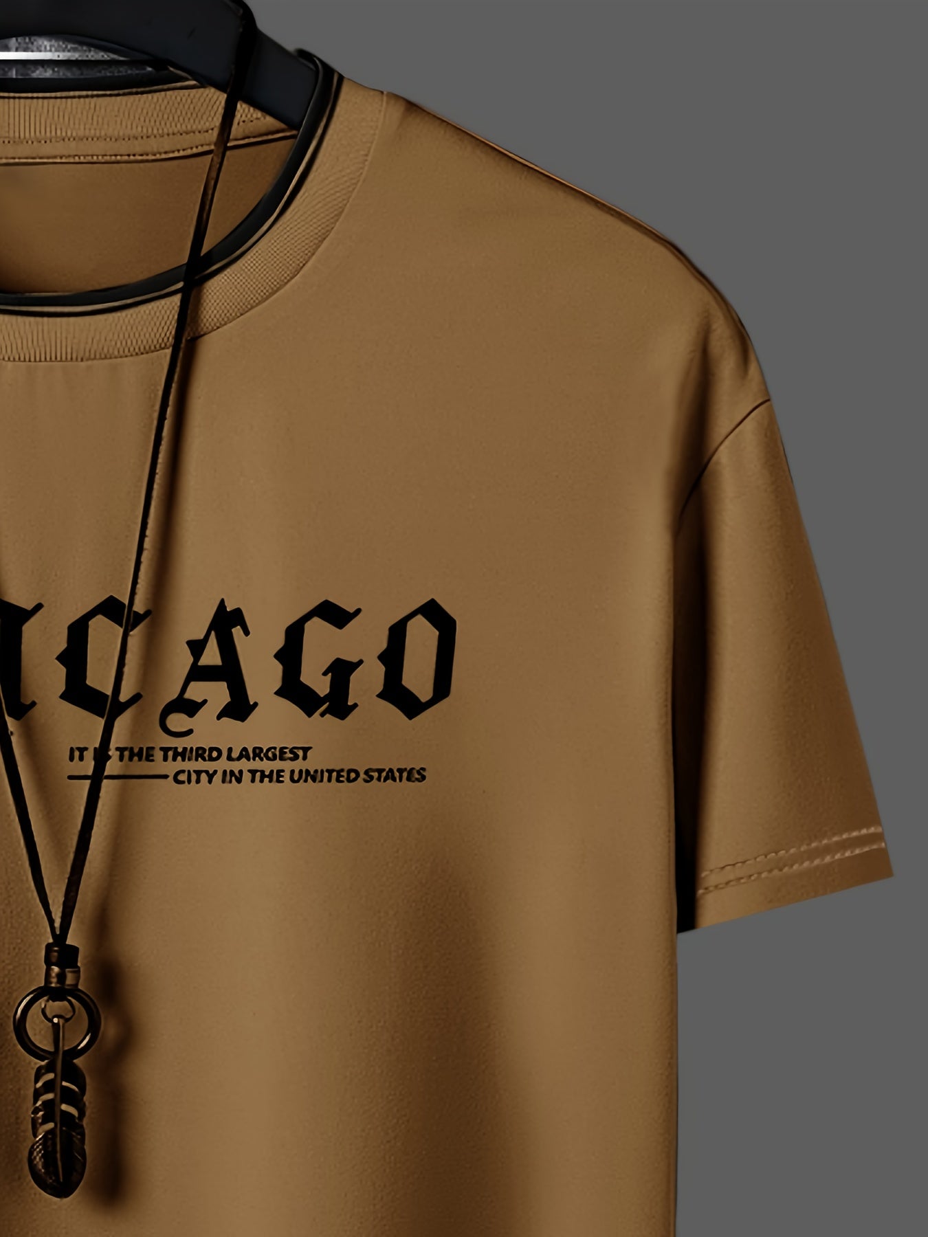 CHICAGO Print Men's Casual Sports Short Sleeve Crew Neck T-shirt, Summer Outdoor