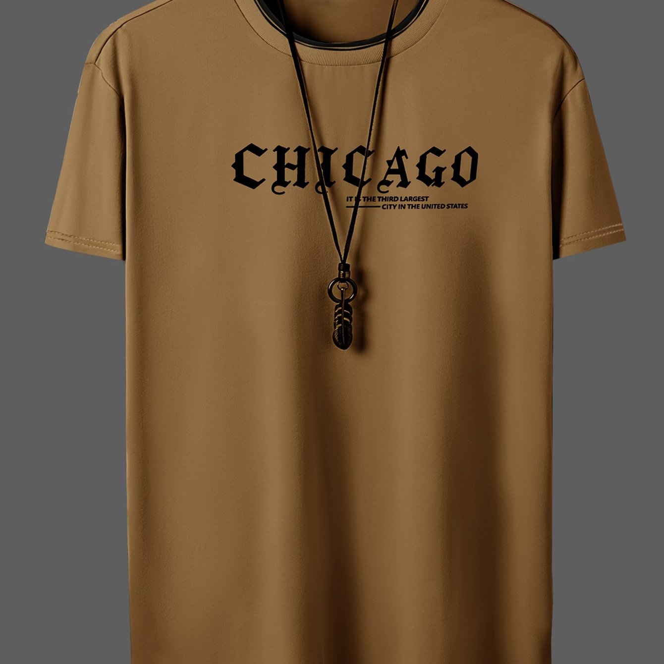 CHICAGO Print Men's Casual Sports Short Sleeve Crew Neck T-shirt, Summer Outdoor