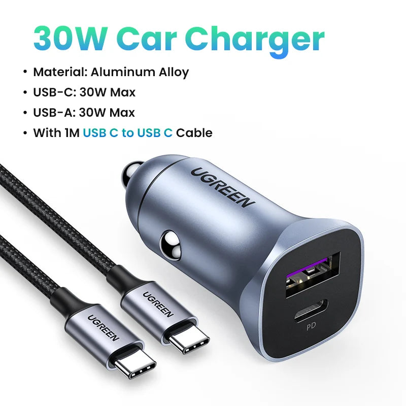 UGREEN 30W Car Charger USB Type C Fast Charger