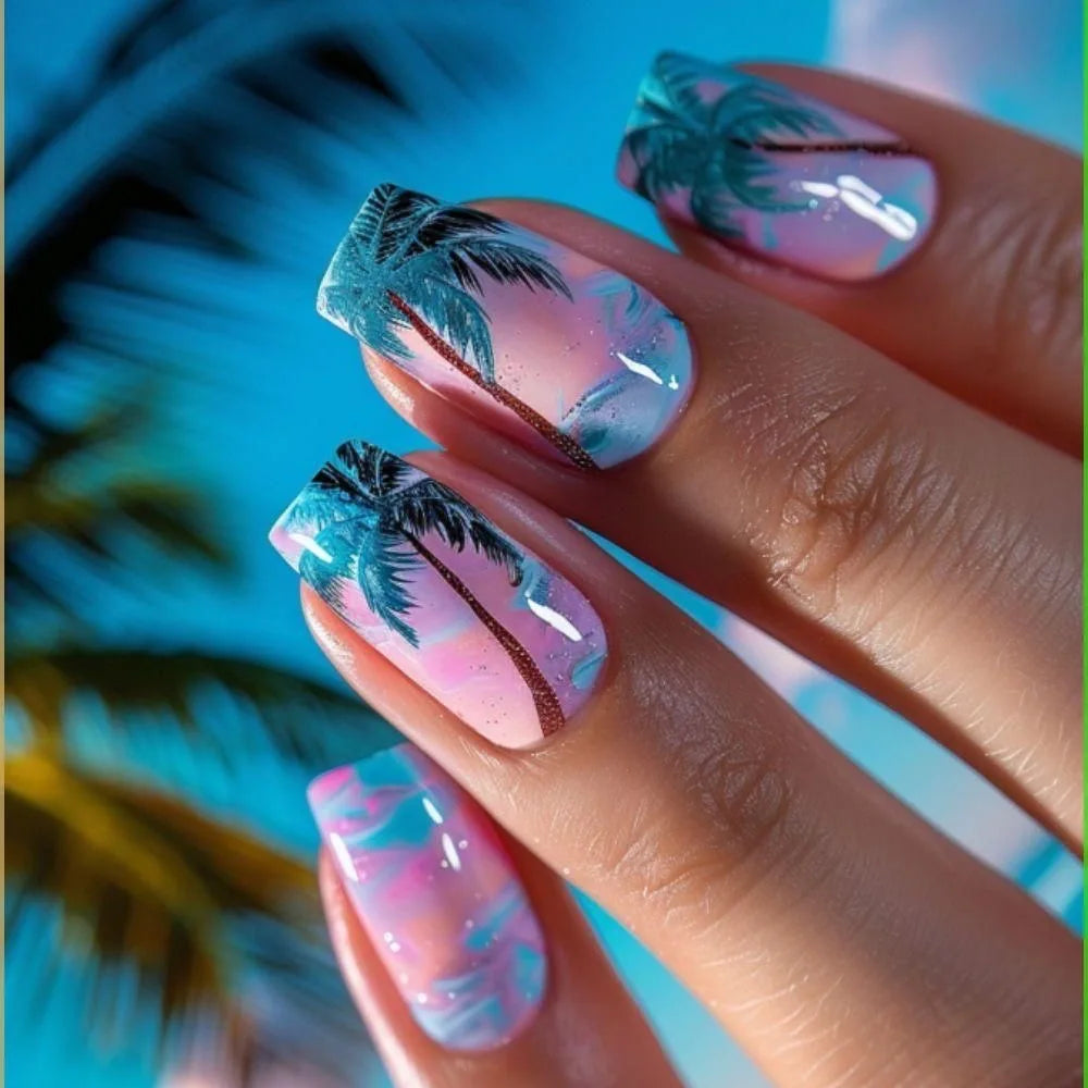 24Pcs Purple Cat Eye Fake Nails Square Head French Ballet Nails Short Press on Nails Wearable Full Cover Acrylic Fake Nail Tips