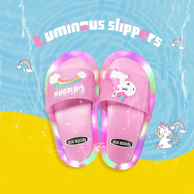 Unicorn Animals Prints Shoes Lighted Kids Slippers