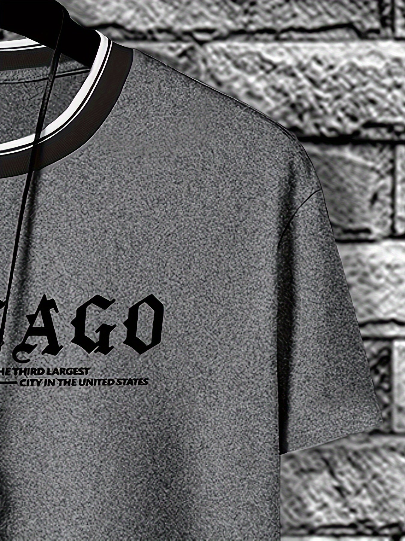 CHICAGO Print Men's Casual Sports Short Sleeve Crew Neck T-shirt, Summer Outdoor