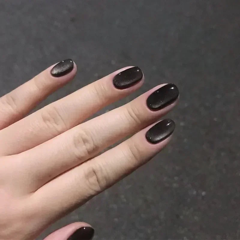 24Pcs Purple Cat Eye Fake Nails Square Head French Ballet Nails Short Press on Nails Wearable Full Cover Acrylic Fake Nail Tips