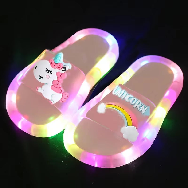 Unicorn Animals Prints Shoes Lighted Kids Slippers