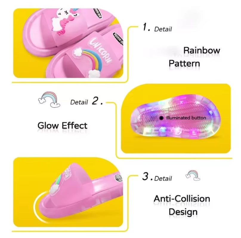 Unicorn Animals Prints Shoes Lighted Kids Slippers