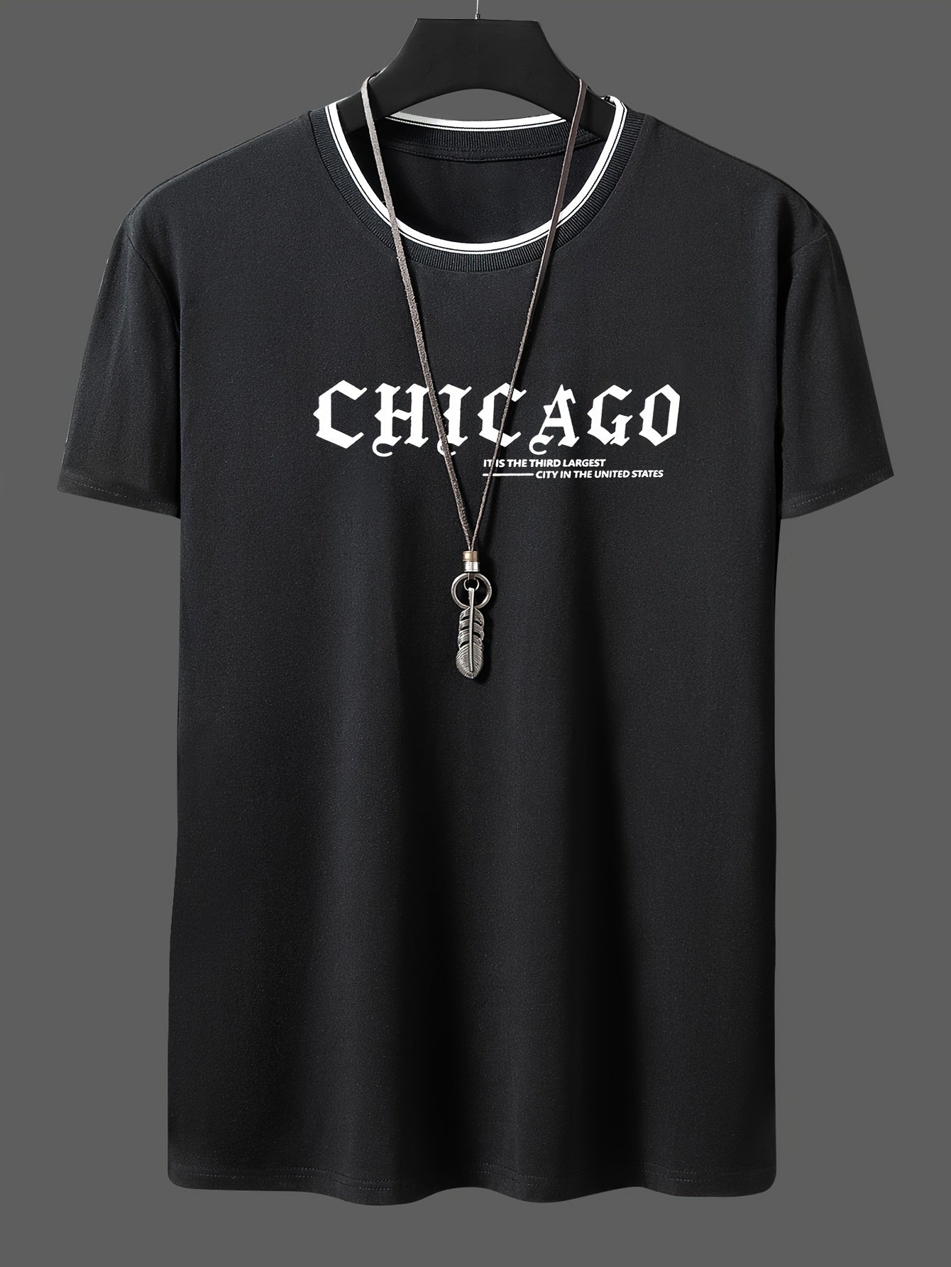 CHICAGO Print Men's Casual Sports Short Sleeve Crew Neck T-shirt, Summer Outdoor