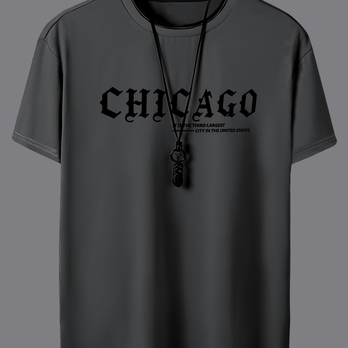 CHICAGO Print Men's Casual Sports Short Sleeve Crew Neck T-shirt, Summer Outdoor
