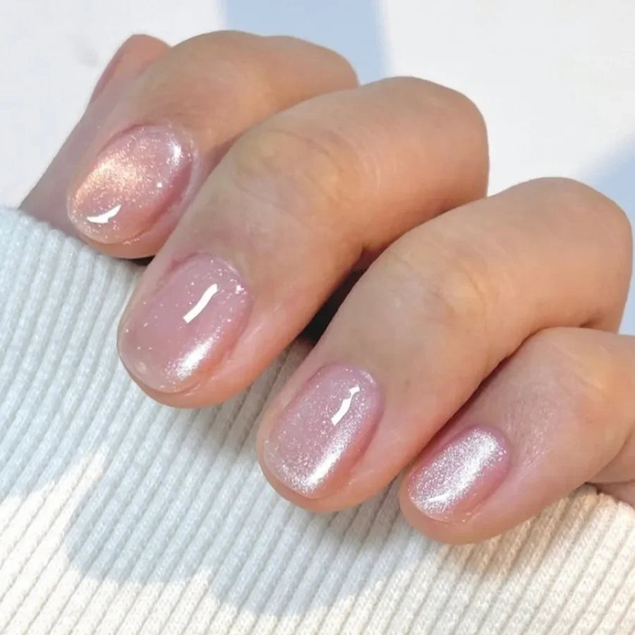 24Pcs Purple Cat Eye Fake Nails Square Head French Ballet Nails Short Press on Nails Wearable Full Cover Acrylic Fake Nail Tips