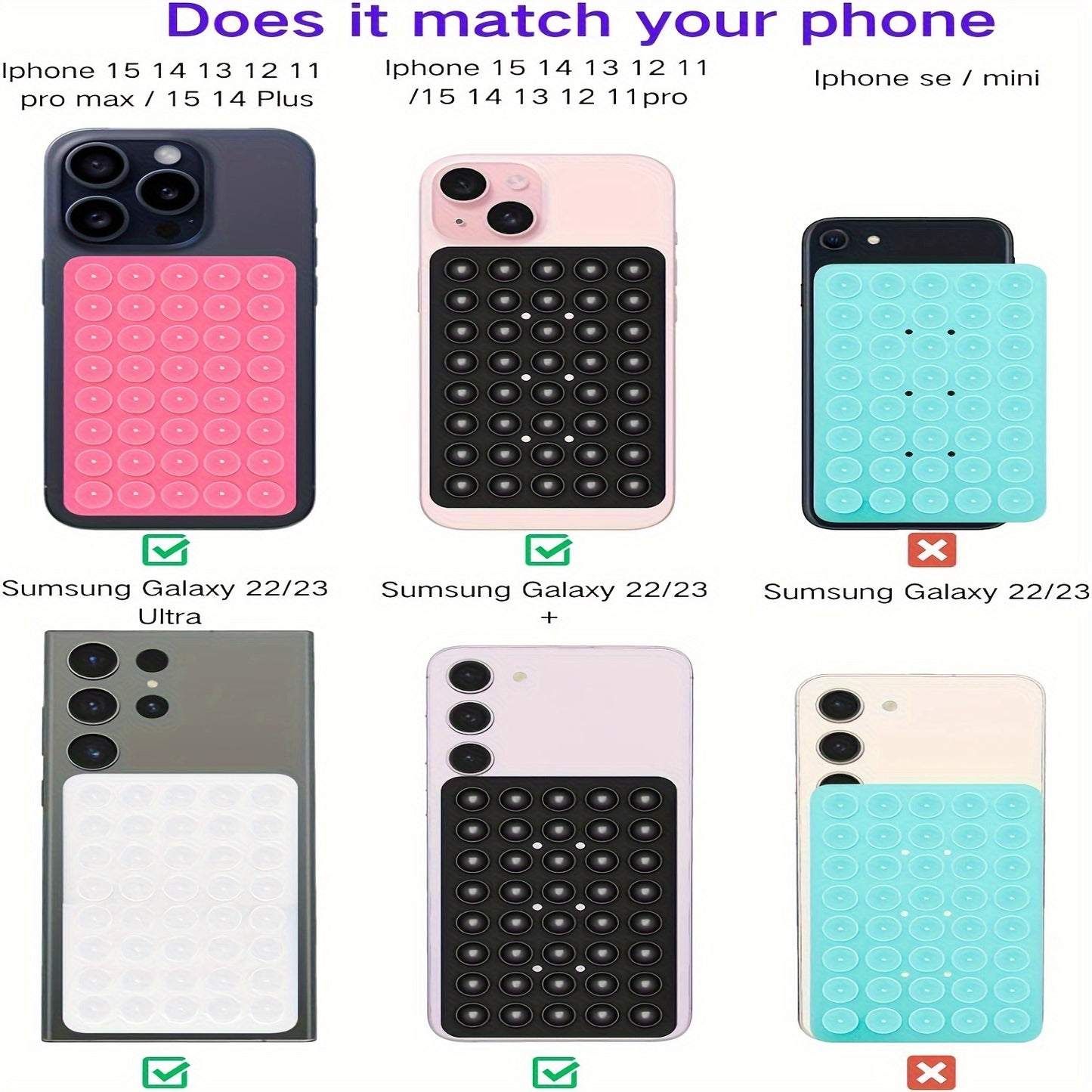 Silicone Suction Cup Phone Case Mount Double Sided, Phone Accessories Hands-Free Strong Grip Holder for Selfies and Videos, Silicon Phone Stand for iPhone and Android
