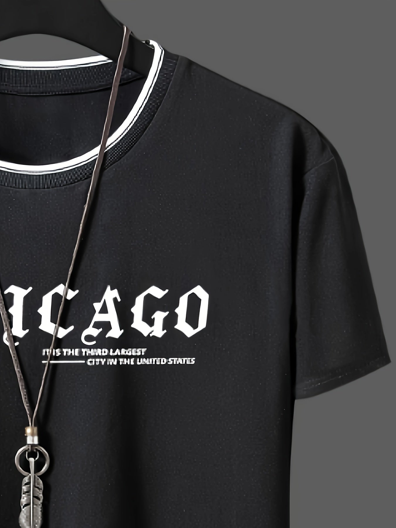 CHICAGO Print Men's Casual Sports Short Sleeve Crew Neck T-shirt, Summer Outdoor