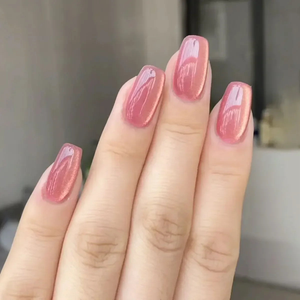 24Pcs Purple Cat Eye Fake Nails Square Head French Ballet Nails Short Press on Nails Wearable Full Cover Acrylic Fake Nail Tips