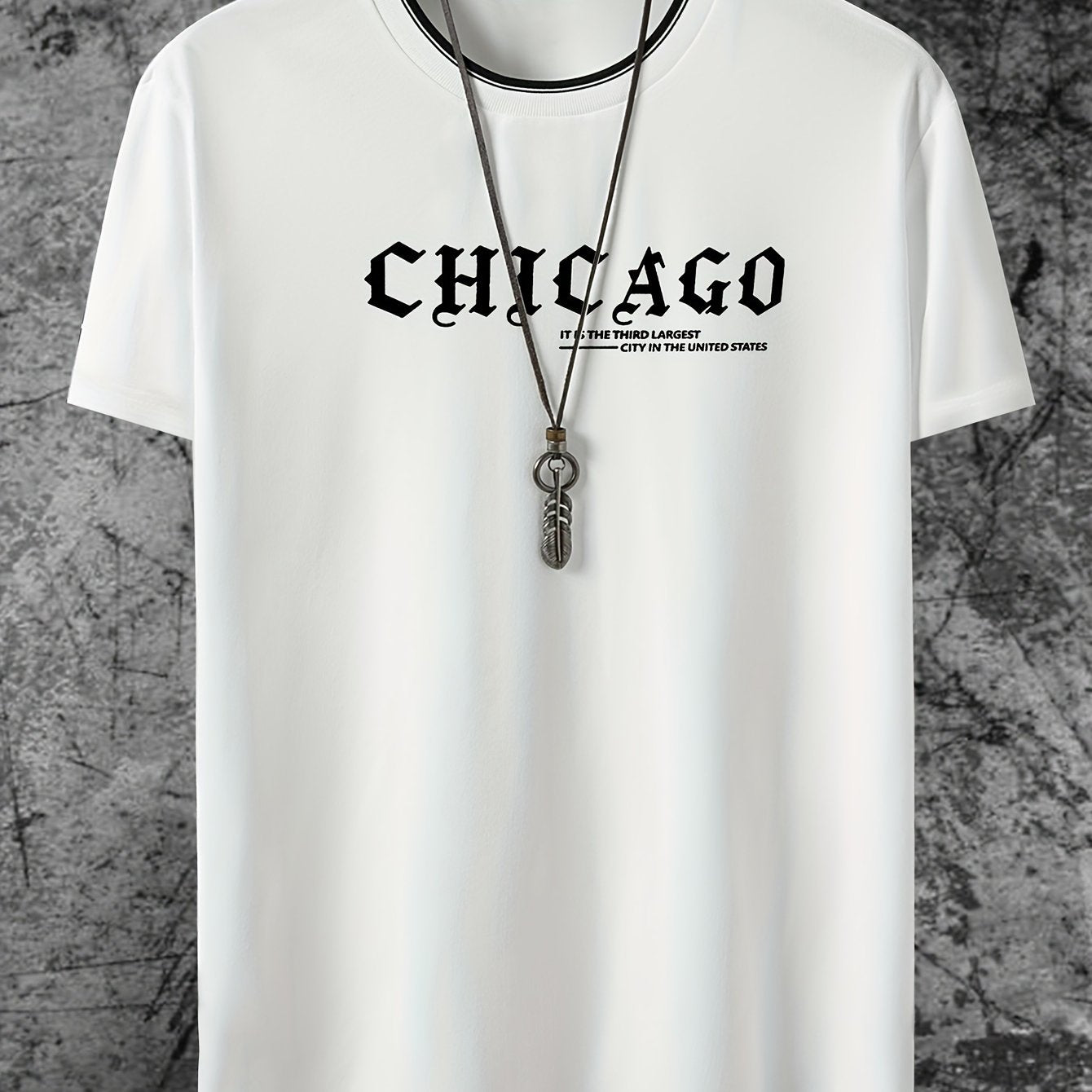 CHICAGO Print Men's Casual Sports Short Sleeve Crew Neck T-shirt, Summer Outdoor