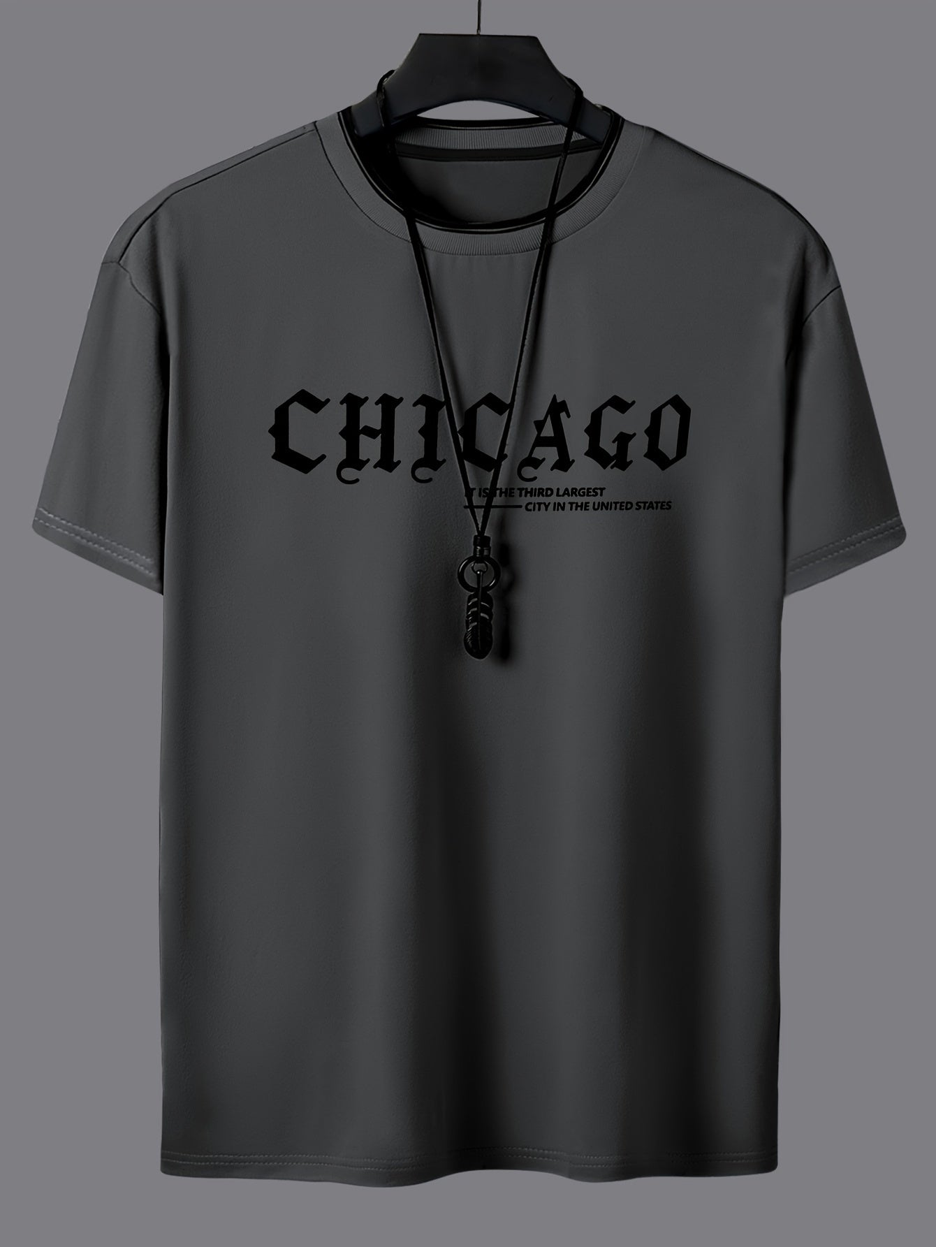 CHICAGO Print Men's Casual Sports Short Sleeve Crew Neck T-shirt, Summer Outdoor