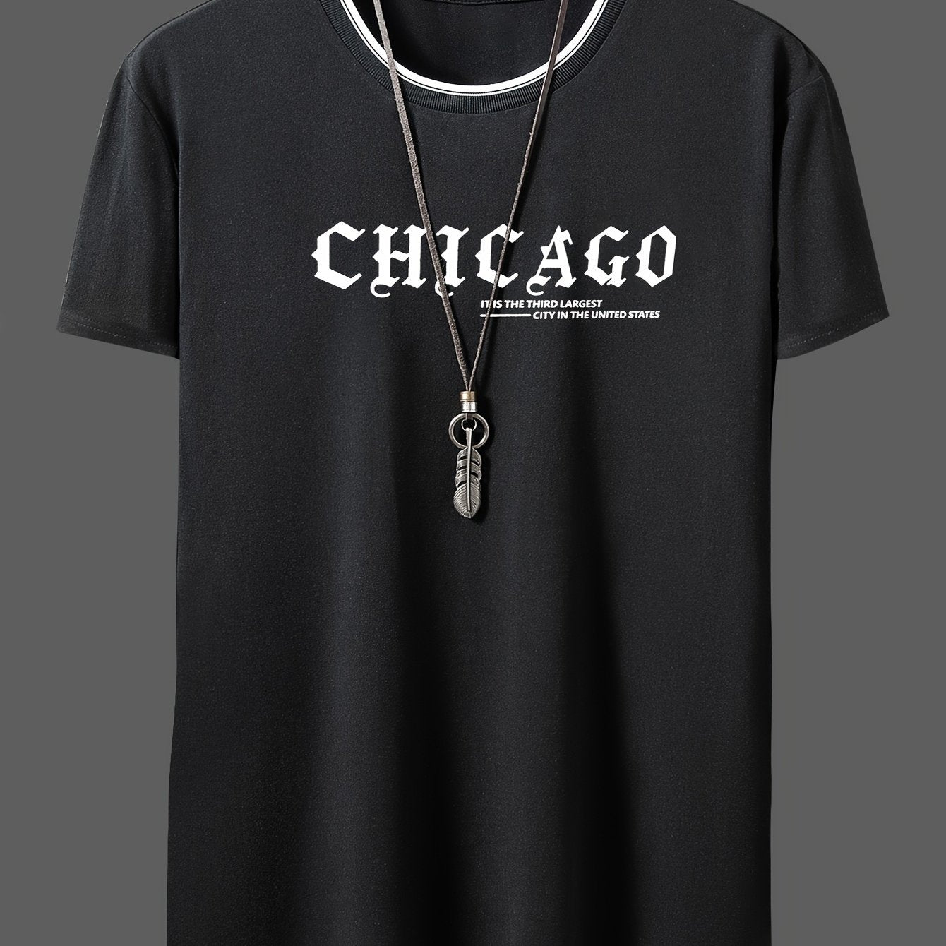 CHICAGO Print Men's Casual Sports Short Sleeve Crew Neck T-shirt, Summer Outdoor