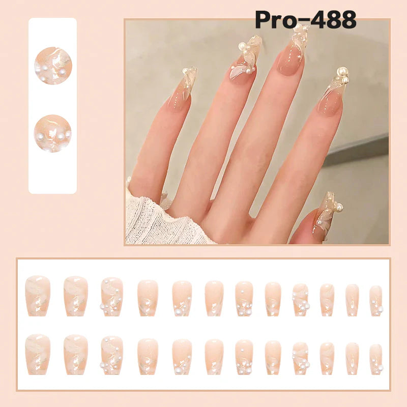 [Buy 6 Get 2]pro Mid-Length 401-500 Press on Nails 24Pcs/Sets Unique Design High Quality Reusable