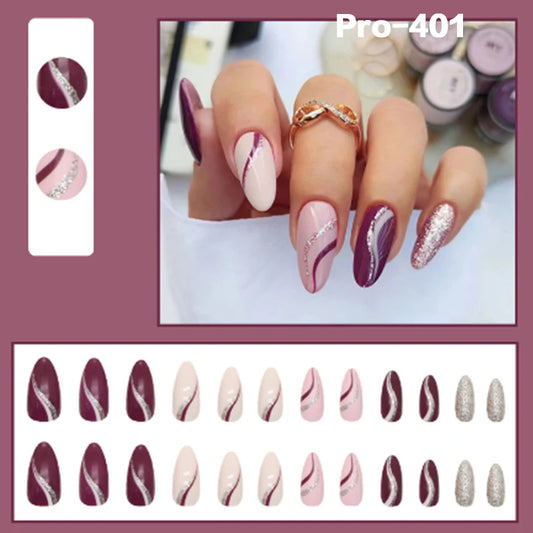 [Buy 6 Get 2]pro Mid-Length 401-500 Press on Nails 24Pcs/Sets Unique Design High Quality Reusable