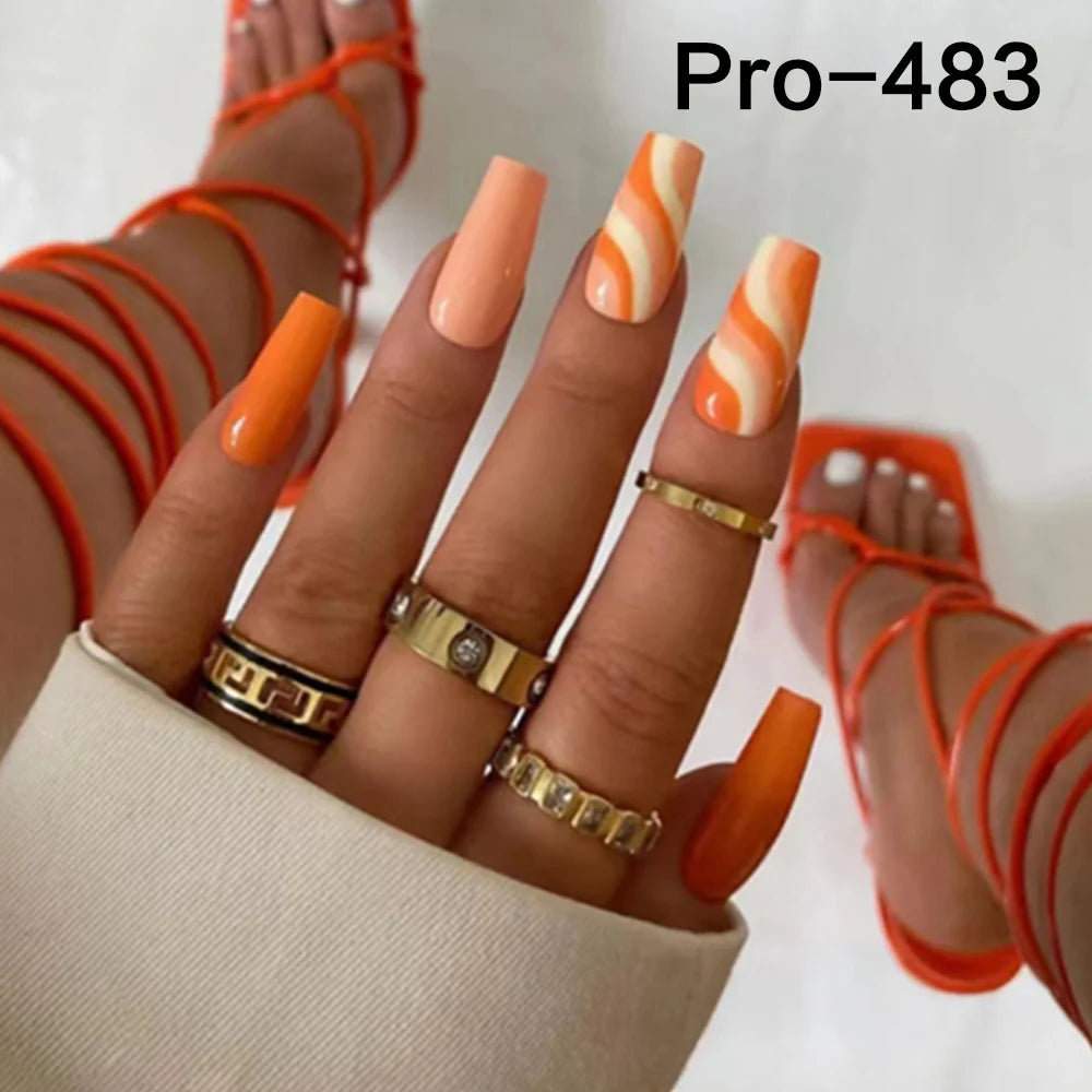 [Buy 6 Get 2]pro Mid-Length 401-500 Press on Nails 24Pcs/Sets Unique Design High Quality Reusable