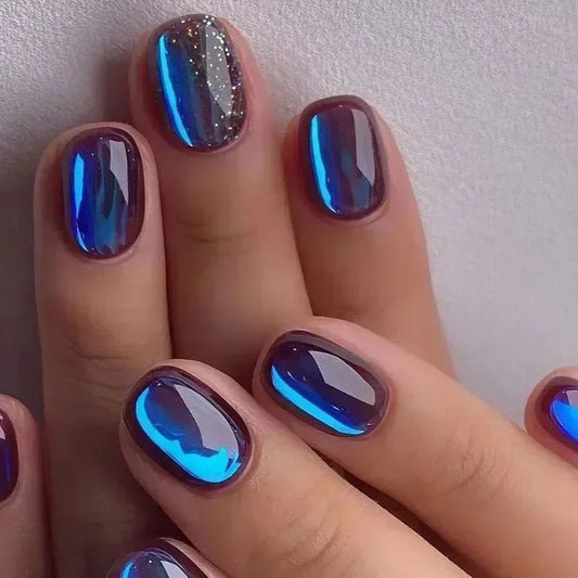 24Pcs Purple Cat Eye Fake Nails Square Head French Ballet Nails Short Press on Nails Wearable Full Cover Acrylic Fake Nail Tips