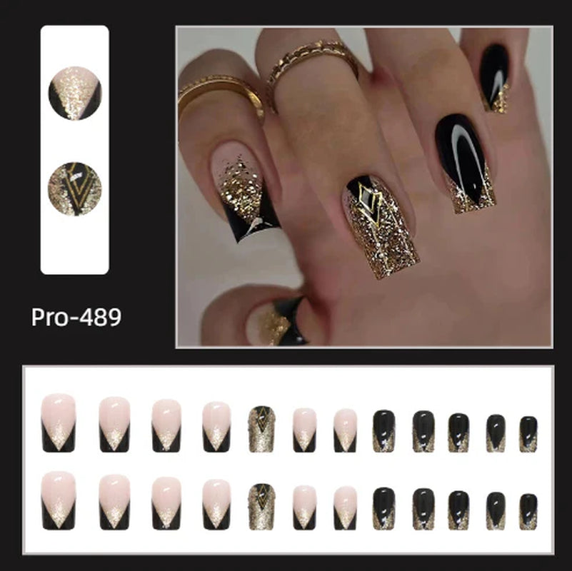 [Buy 6 Get 2]pro Mid-Length 401-500 Press on Nails 24Pcs/Sets Unique Design High Quality Reusable