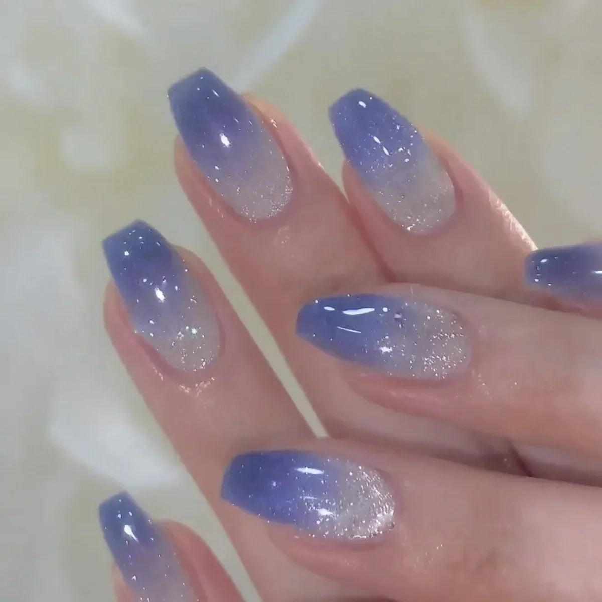24Pcs Purple Cat Eye Fake Nails Square Head French Ballet Nails Short Press on Nails Wearable Full Cover Acrylic Fake Nail Tips