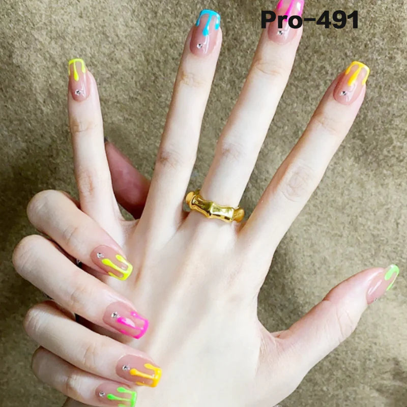 [Buy 6 Get 2]pro Mid-Length 401-500 Press on Nails 24Pcs/Sets Unique Design High Quality Reusable
