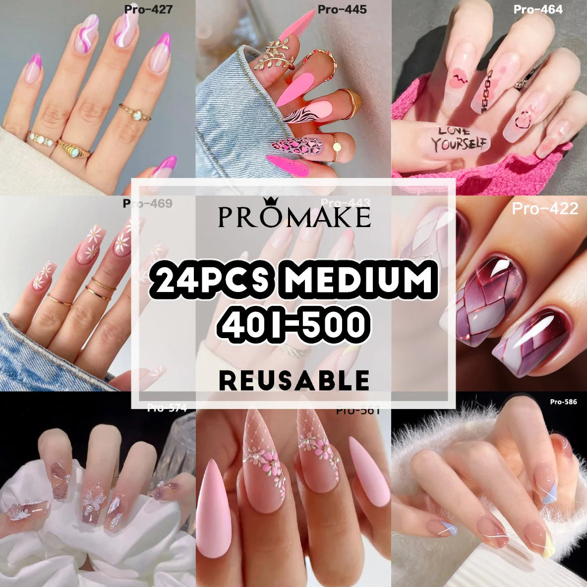 [Buy 6 Get 2]pro Mid-Length 401-500 Press on Nails 24Pcs/Sets Unique Design High Quality Reusable