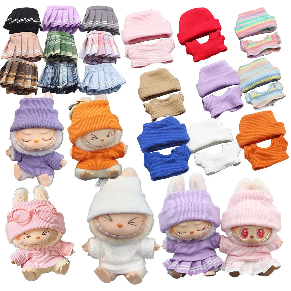 Labubu Casual T-Shirt 2 Sets - Soft Cotton Outfits for 17Cm Vinyl Dolls with Everyday Style