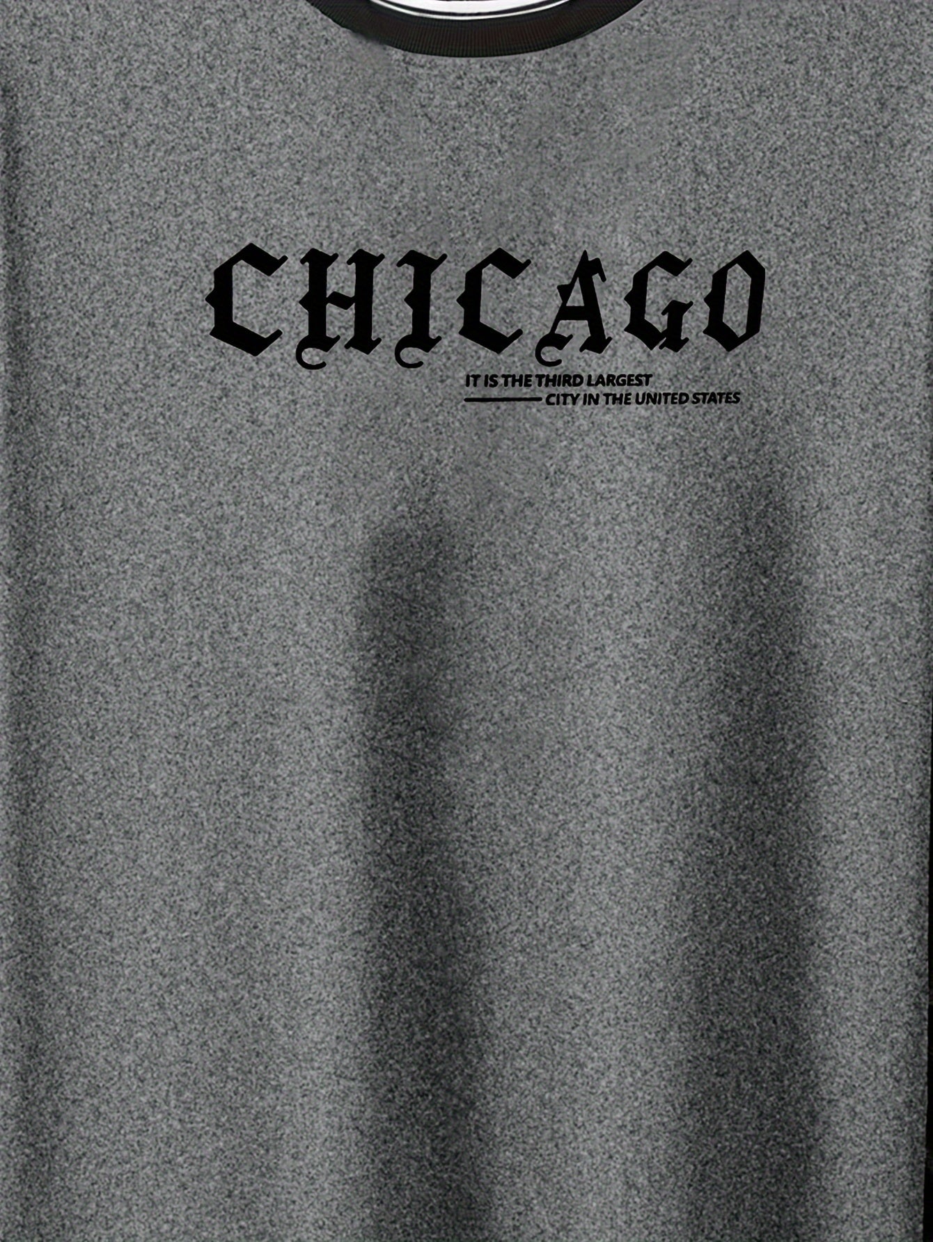 CHICAGO Print Men's Casual Sports Short Sleeve Crew Neck T-shirt, Summer Outdoor