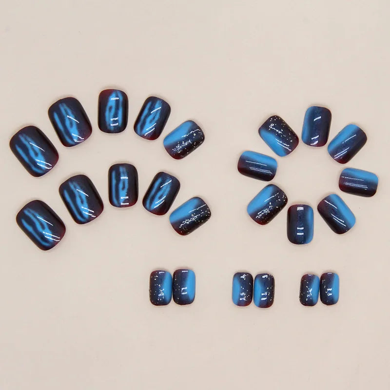 24Pcs Purple Cat Eye Fake Nails Square Head French Ballet Nails Short Press on Nails Wearable Full Cover Acrylic Fake Nail Tips