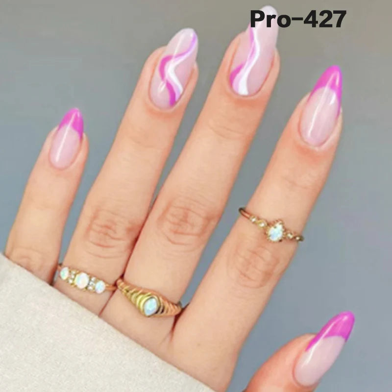 [Buy 6 Get 2]pro Mid-Length 401-500 Press on Nails 24Pcs/Sets Unique Design High Quality Reusable