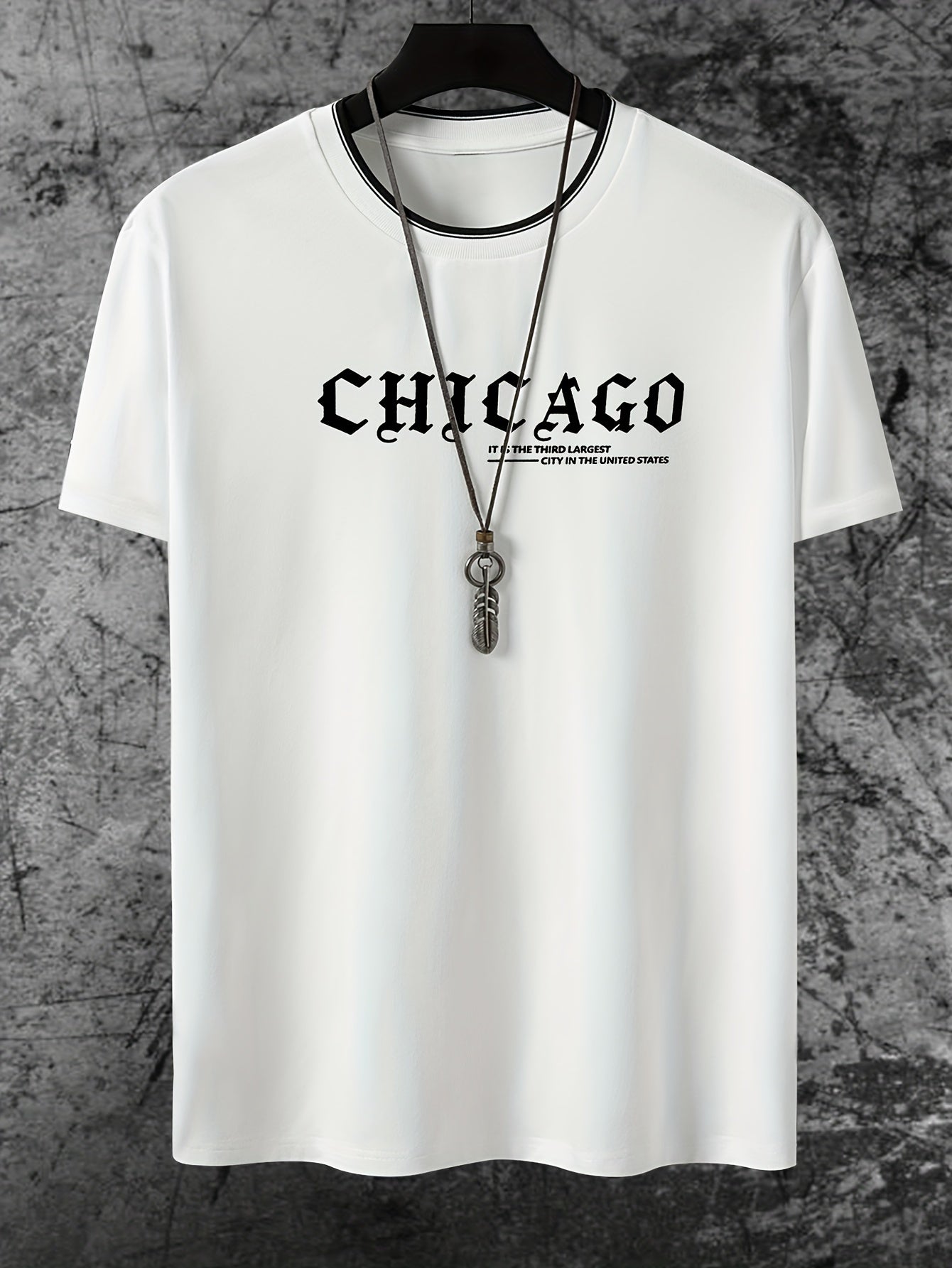 CHICAGO Print Men's Casual Sports Short Sleeve Crew Neck T-shirt, Summer Outdoor